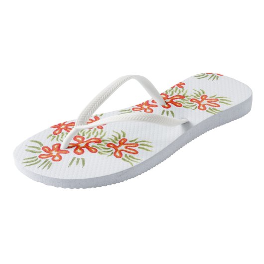 Boho Chic Sinaasappel Rood Bloemen Artsy Patroon Teenslippers (Schuin)
