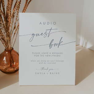 Boho Chic Slate Blue Audio Guestbook Wedding Reclamebord Met Voetstuk
