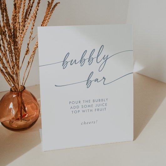 Boho Chic Slate Blue Bubbly Bar Wedding Reclamebord Met Voetstuk