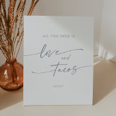 Boho Chic Slate Blue Love Taco Bar Wedding Reclamebord Met Voetstuk