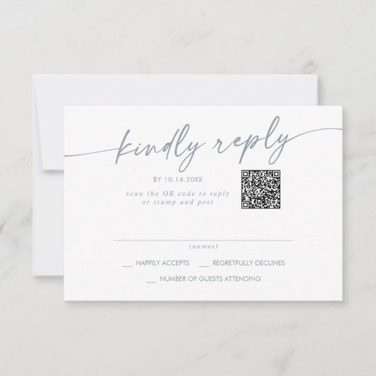 Boho Chic Slate Blue Mail In en QR Code RSVP Kaartje (Voorkant)