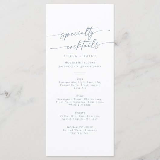 Boho Chic Slate Blue Photo Specialty Cocktails Menu (Voorkant)