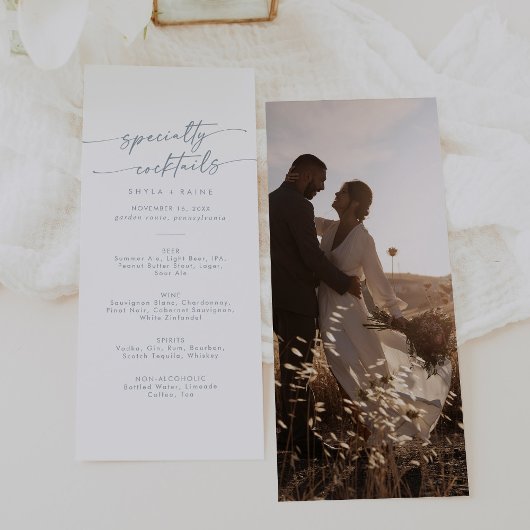 Boho Chic Slate Blue Photo Specialty Cocktails Menu