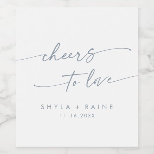 Boho Chic Slate Blue Proost op Liefde Bruiloft Wijn Etiket (Enkel label)