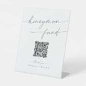 Boho Chic Slate Blue Wedding Honeymoon Fund Reclamebord Met Voetstuk (Voorkant)