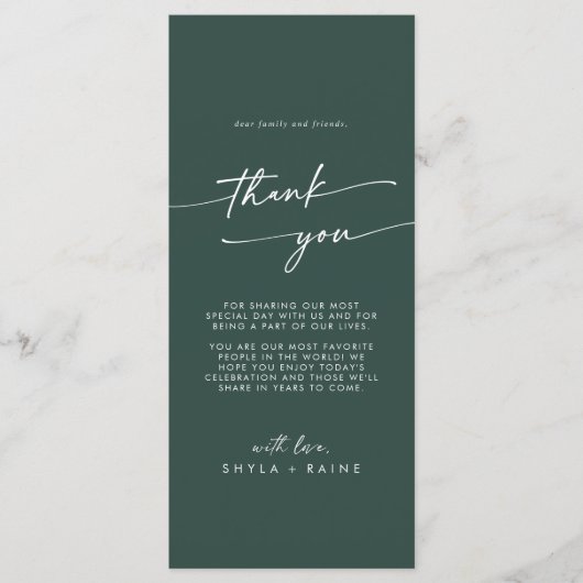 Boho chic smaragd groen dank u plaats kaart (Voorkant)