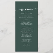 Boho chic smaragd groen foto bruiloft menu (Voorkant)