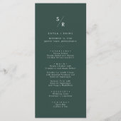 Boho chic smaragd groen monogram bruiloft menu (Voorkant)