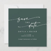 Boho chic smaragd groen vierkant foto terug save the date (Voorkant)