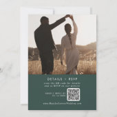 Boho chic smaragd groene foto QR code bruiloft Kaart (Achterkant)
