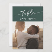 Boho chic smaragd groene foto tabel nummers kaart (Voorkant)