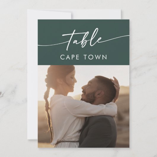 Boho chic smaragd groene foto tabel nummers kaart (Achterkant)