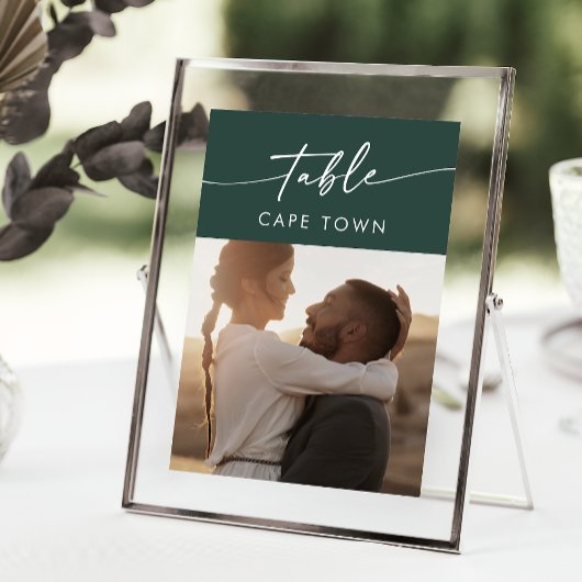 Boho chic smaragd groene foto tabel nummers kaart
