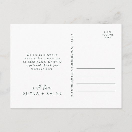 Boho chic smaragd groene trouwfoto dank u briefkaart (Achterkant)