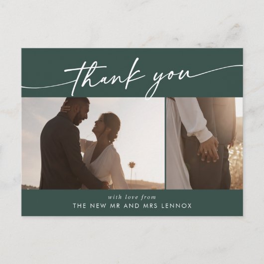 Boho chic smaragd groene trouwfoto dank u briefkaart (Voorkant)