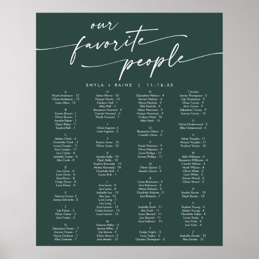 Boho Chic Smaragdgroene Afdrukbare Zitplaatskaart Poster (Voorkant)