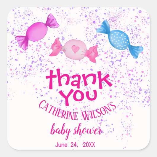 Boho Chic Snoepjes Snoep Land Bedankt Baby shower Vierkante Sticker (Voorkant)