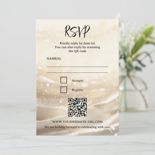 Boho Chic Sparkling Gold Wedding RSVP Kaart (Staand voorkant)