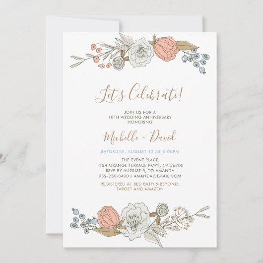 Boho Chic Spring Floral 10th Wedding Jubileum Kaart (Voorkant)