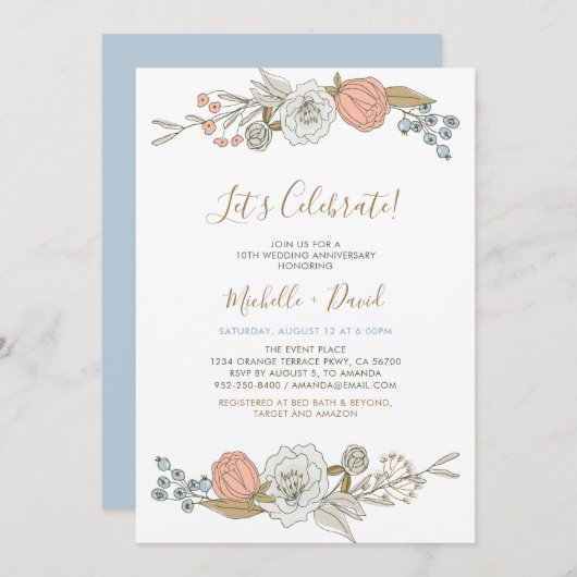 Boho Chic Spring Floral 10th Wedding Jubileum Kaart (Voorkant / Achterkant)