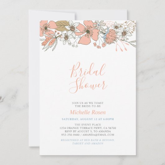Boho Chic Spring Floral Bridal Wedding Shower Invi Kaart (Voorkant)