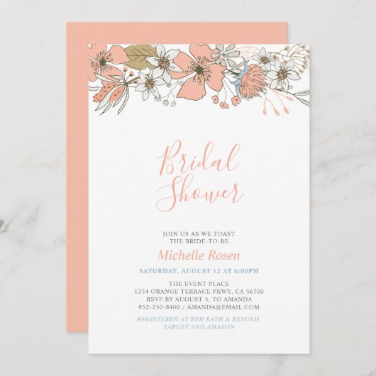 Boho Chic Spring Floral Bridal Wedding Shower Invi Kaart (Voorkant / Achterkant)