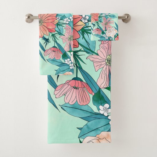 Boho chic spring tuinbloemen illustratie bad handdoek (Insitu)
