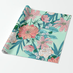 Boho chic spring tuinbloemen illustratie cadeaupapier