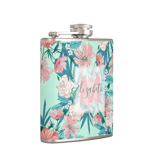 Boho chic spring tuinbloemen illustratie heupfles (Rechts)