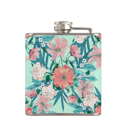 Boho chic spring tuinbloemen illustratie heupfles (Achterkant)