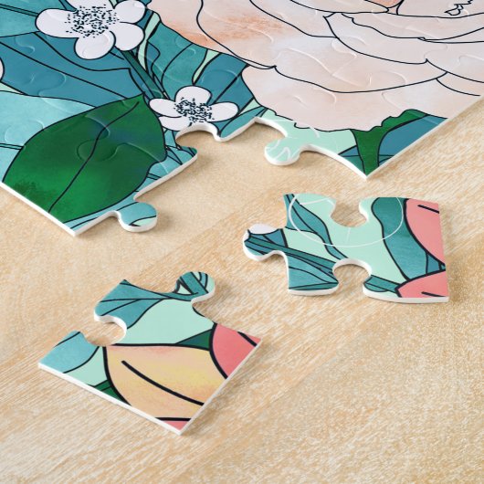 Boho chic spring tuinbloemen illustratie legpuzzel (Zijkant)