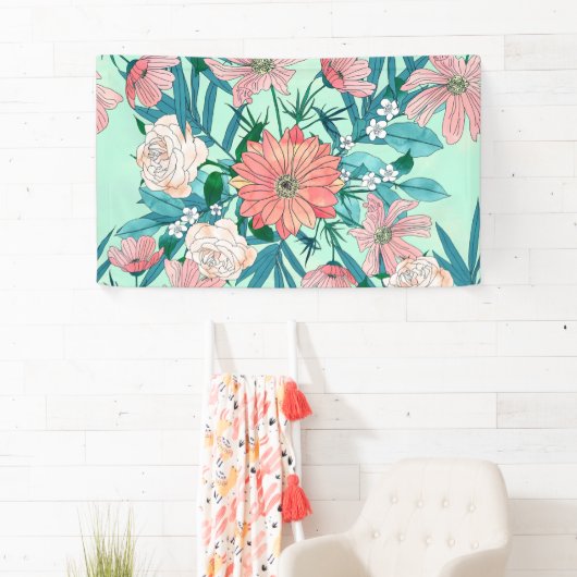 Boho chic spring tuinbloemen illustratie spandoek (Insitu)