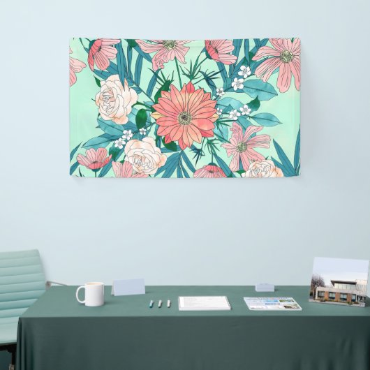 Boho chic spring tuinbloemen illustratie spandoek (Beurs)