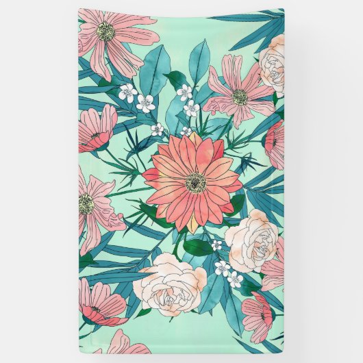 Boho chic spring tuinbloemen illustratie spandoek (Verticaal)