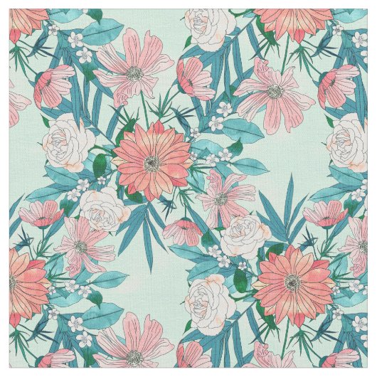 Boho chic spring tuinbloemen illustratie stof (Close Up)