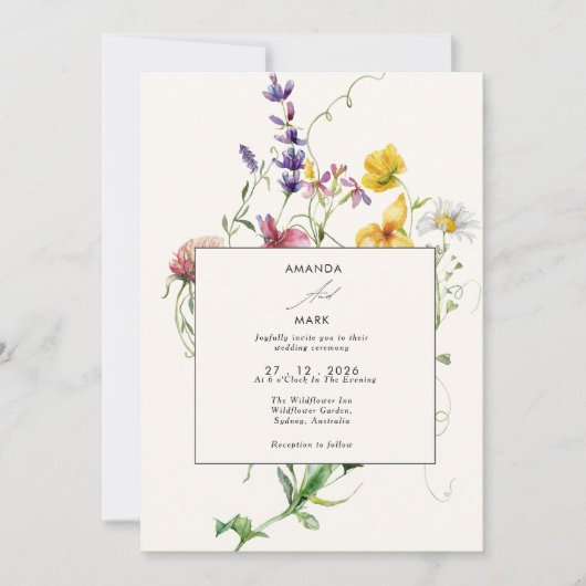 Boho Chic Spring Wildflowers Wedding Kaart (Voorkant)
