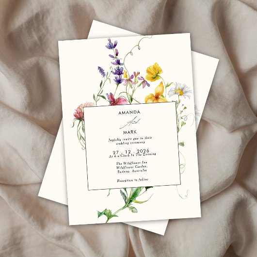 Boho Chic Spring Wildflowers Wedding Kaart