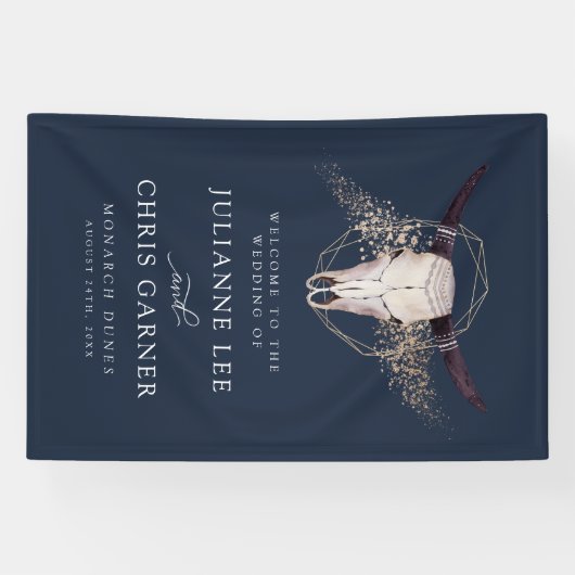 Boho Chic Steer schedel bruiloft uitnodiging Spandoek (Horizontaal)