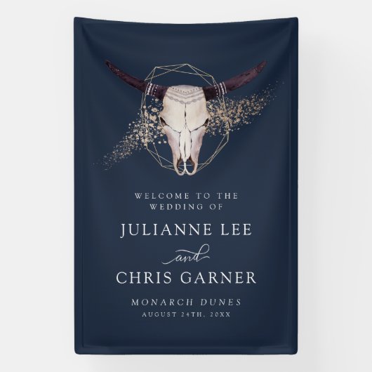 Boho Chic Steer schedel bruiloft uitnodiging Spandoek (Verticaal)