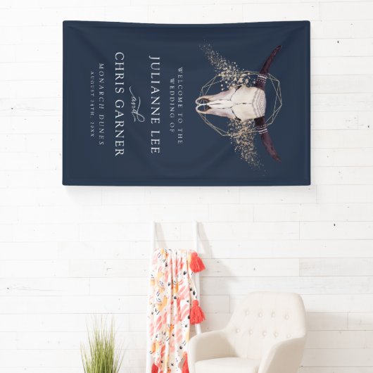 Boho Chic Steer schedel bruiloft uitnodiging Spandoek (Insitu)