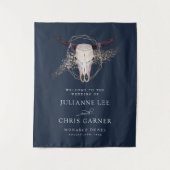 Boho Chic Stieren Schedel Huwelijksuitnodiging Wandkleed (Voorkant)