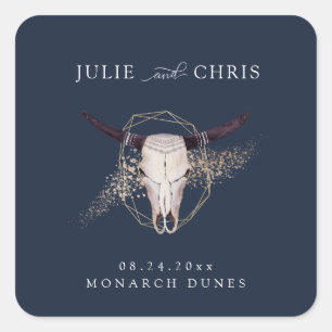 Boho Chic Stierenschedel Bruiloft Vierkante Sticker