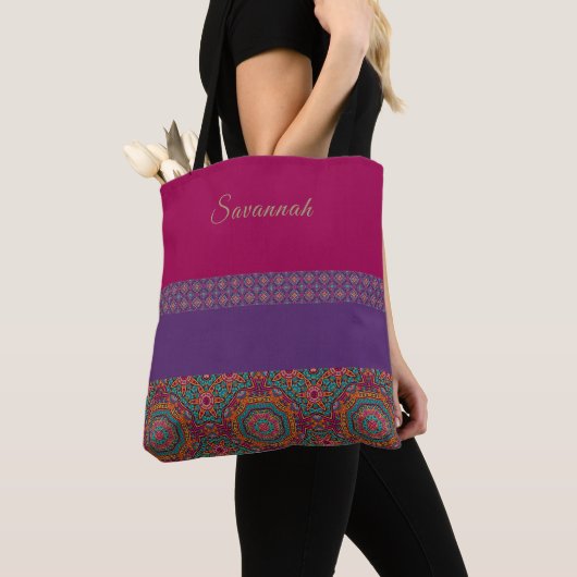 Boho-Chic stijl Vibrant Pattern Canvas tas (Dichtbij)