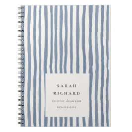 Boho Chic Stof Blauw Waterverf Handgetekende Strep Notitieboek