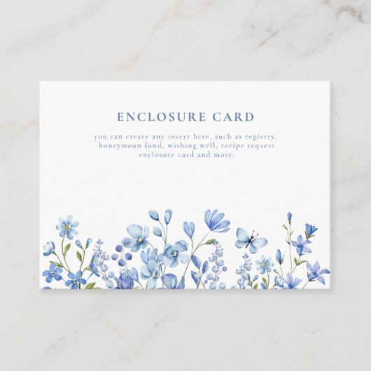 Boho Chic Stofblauw Wilde Bloem Informatiekaartje (Voorkant)