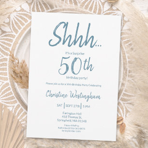 Boho Chic Stofblauw Witte Verjaardagsverrassing 50 Kaart