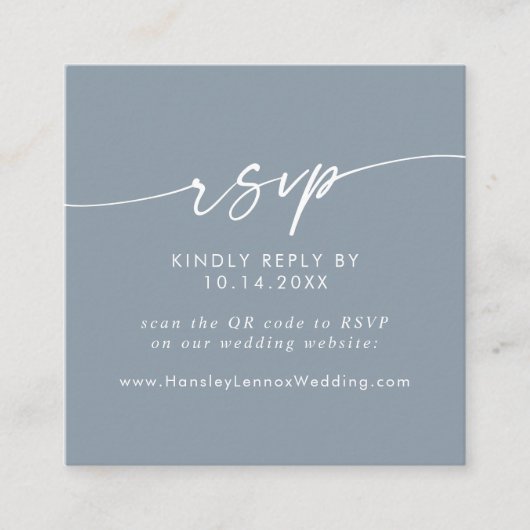 Boho Chic Stoffig Blauw Huwelijk QR Code RSVP Informatiekaartje (Voorkant)