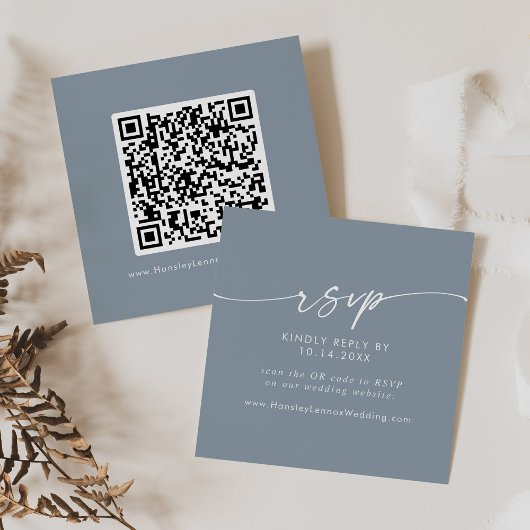 Boho Chic Stoffig Blauw Huwelijk QR Code RSVP Informatiekaartje