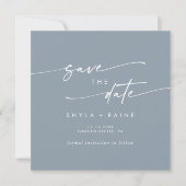Boho Chic Stoffig Blauw Vierkant Foto Terug Save The Date (Voorkant)