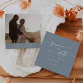 Boho Chic Stoffig Blauw Vierkant Foto Terug Save The Date